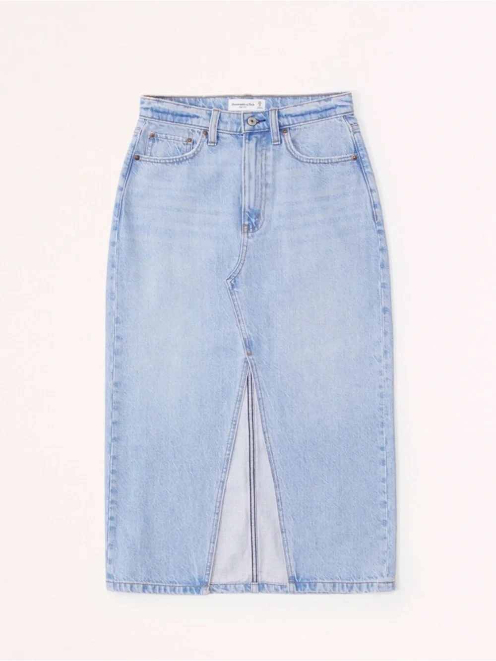 Abercrombie & Fitch Light Blue Denim Midi Skirt with Front Slit